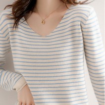 데일로엔 여성용 비스코스 V넥 스트라이프 여성 긴팔 니트