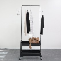 벤트리 이동식 수납 행거 (2단 철제행거) 행거 트롤리 선반, 블랙