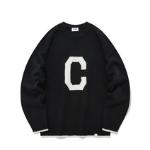 COVERNAT 램스울 C 로고 크루넥 니트 블랙