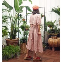 앞머리 깅엄체크 뒷 오픈 리본 브이넥 롱 원피스n624