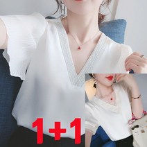 1+1 쉬폰 반팔 화이트 아이보리 블라우스