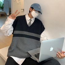 브이넥나시니트 스웨터 조끼 남자 코트 겨울 가을 와이드 루즈핏 오버핏 학원 이너니트 런닝 트렌드 홍콩무드 2683482283