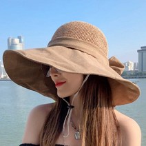 와이드 밀짚햇 모자 해변 바닷가룩 예쁜 밀짚 선캡 밀짚 여름 공항 패션 챙 20대 여자 햇빛가리개 여행