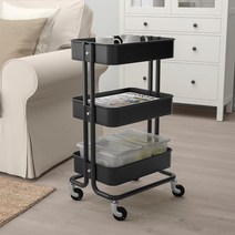ikea 이케아 이동식3단 트롤리 다용도 진열대 3단 RASKOG 로스코그 카트, 블랙