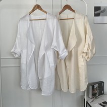 [비비애르] 데일리 린넨 로브 롱 가디건 자켓 롤업 소매 바이오린넨 여성 시원한 여름아우터 야상