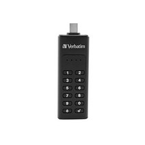 Verbatim 키패드 보안 USB 스틱 USB Type-C 64GB 암호 보호 및 암호화 기능이 있는 메모리 스틱 USB-C 연장 케이블 포함 노트북 및 Co용 USB Type-C 검정색 -11972, 32GB