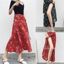 쇼룸 랩스커트 데이지 패턴 롱스커트