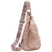 정품 자전거백팩 Flovey 여성용 슬링 백 소형 PU 가죽 크로스바디 패니 팩 자카드 와이드 스트랩 하이킹 사이클링 여행 데이팩 블랙., Pink