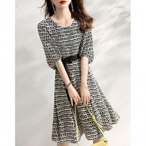 벨트 분리 여리 튤립 프린팅 루즈핏 반팔 원피스 프릴 면 박스 큰 빅사이즈 시원한여름 뷔스띠에