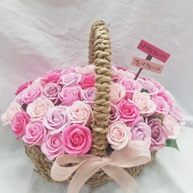 영하우스 축하꽃바구니 고급형 장미 비누꽃 50송이 생일 환갑꽃 칠순꽃 생신 선물 개업꽃 조화꽃 비누꽃 로즈데이 프로포즈 축하선물, 핑크+축하합니다