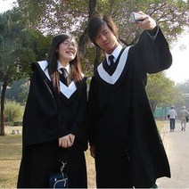졸업 사진 학사모 가운 석사 학사 학위 교장 박사 복, 학사복 + 모자 + 화이트 칼라, XL