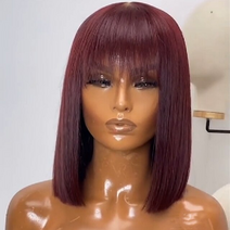 가발 붙임머리 스트레이트 밥 인간의 머리카락 with bang full machine made wigs brazilian remy 저렴한 인간의 머리카락 밥 for woman fr, 16인치, 99j