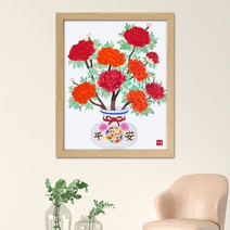 나봄갤러리 모란화병도 모란그림 부귀영화 평안 풍수인테리어, 3.내츄럴 액자
