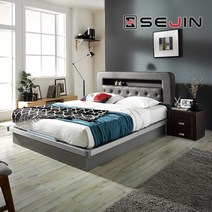 세진 레프리 PU가죽 LED 프레임 + 7존독립FM라텍스40T매트리스SS