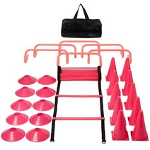 Speed Agility 트레이닝 스타터 팩 - 12개의 단 사다리 10개의 콘 축구 6개의 허들 및 휴대용 가방 드릴 축구 농구 배구를 위한 귀여운 운동 핑크 스포츠 장비