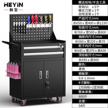 이동식 공구함 공구진열대 공구걸이대 대형 철제 트롤리, B. 블랙 2서랍카트 + 루프 플레이트(후크 포함)