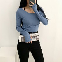 1+1 베이직 슬림 U넥 워머 긴팔티셔츠5color