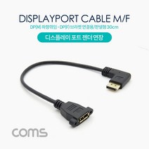 디스플레이 포트 젠더 연장 좌향 꺾임 DP 암 브라켓 연결용 판넬형 30cm TV 홈시어터 영상 음성 출력 NE892