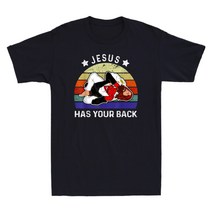 브랜드없음 브라질 주짓수 레슬링 예수는 당신의 등을 가지고 있습니다 재미 있은 기독교 선물 빈티지 남성 t 셔츠
