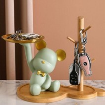 들어올려 귀여운 테디베어 차키보관 트레이 받침세트, 그린