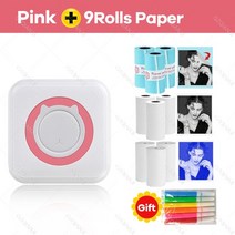 샤오미 포토프린터 휴대용 미니 무선 인스턴트 프린터 57mm BT 연결 지원 소녀를 위한 최고의 선물, 09 PK add 9Rolls A