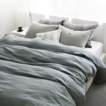 [메종텍스타일] 에어린넨 베딩세트Q 민트, 전체색:이불커버:Q 민트 1장-베개 커버:라이트그레이 2장