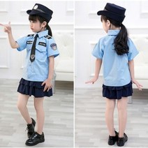 공연복 육일 petty traffic police officer 유니폼 퍼포먼스 남여아동 소경찰 무대 4880218551, 120, 여성 :반팔 _미니 스커트 _넥타이