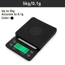 커피저울 미세 저울 타임모어 가정용 핸드드립 바리스타 드립 커피 저울과 타이머 0.1g 고정밀 전자 디지털 주방 식품 LCD 무게 균형, [02] 5KG 0.1g Black