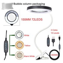 금속 클립 돋보기 램프 155mm 72 led 3 가지 색상 조절 가능 10 밝기 및, [01] Comes with a box