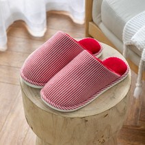 여성용 포근 스트라이프 면 실내화 슬리퍼 G714, 레드(G7141)