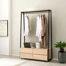 나무뜰 디오 드레스룸 1200 2단 서랍장 이동식 행거 SGF037, 오크브라운