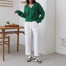 브이와이 여자 긴팔티 박시핏 V넥 하찌 봄니트 가디건