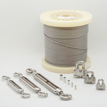 스텐 와이어 로프 줄 10M(수량추가시 연결된 길이 한줄 출고) 스텐와이어클립(연결 체결 부속) 스텐턴버클(와이어 텐션 조절) 와이어줄, 국산 스텐와이어로프0.8mm 10M