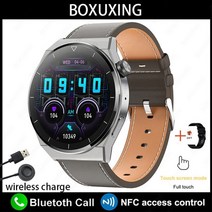 스마트워치 Kospet 화웨이 xiaomi nfc 남자 gt3 pro amoled 390390 hd 스크린 심박수 블루투스 통화 ip68 방수 smartwatch 2023, 갈색 가죽