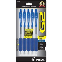 PILOT G2 프리미엄 리필 가능 & 접이식 롤링 볼 젤 펜 0.7mm 파인 포인트 블랙 6개 및 블루 펜 4개 10팩, Blue