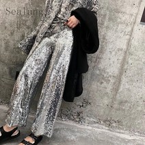[Sealang]여자 캐주얼 스팽글 팬츠 와이드 반짝이 통바지 bg8YanF