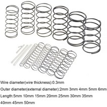 10PCS 0.3*2 3 4 5 6mm * 5-50mm 스프링 강철 소형 압축 릴리스 기계식 리턴 스프링 압력 스프링 OD 2mm 3mm 4mm 5mm, 0.3mm, 50mm