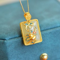 옥구슬 롱목걸이 신기한 천연 헤티안 옥 에나멜 도자기 조롱박 사각 펜던트 빈티지 정교한 목걸이 웨딩 여자 실버 주얼리