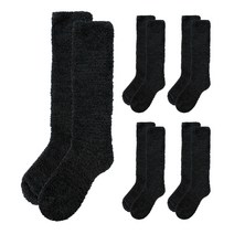 베이직 롱 수면양말 세트 5켤레 검정 남자 여성 긴 무릎 양말 겨울 방한