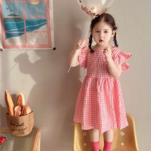소소키즈 여아 핑크 셔링 체크 원피스 유아 아동 키즈 여름 나들이 외출복 자매룩 드레스