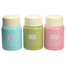 땡땡이 보온 죽통 350ml 스텐 국통 이유식 보온통 밥통, 그린