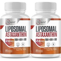 리포솜 아스타잔틴 보충제 24 mg 최대흡수 Vitamin C 보다 강력한 항산화제 면역체계 지원 피부 눈 관절건강 120정, 60카운트(2개 팩)