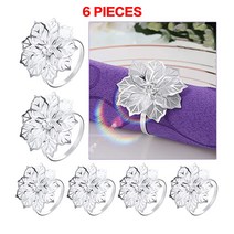 6/12PCS 골드 실버 냅킨 링스 버클 웨딩 크리스마스 생신 냅킨 링은 꽃 잎 Flower Leaf Napkin Rings Serviette Buckle Gold Silver, 6 PCS-꽃 실버
