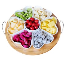 공간누리 구절판+우드트레이 세트 (복희 회전트레이 나눔접시 월남쌈 구절판그릇 푸드커버 반찬덮개), 화이트 기본