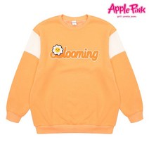 애플핑크 기모 부클 와펜 레터링 배색 맨투맨 티셔츠