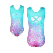 TFJH E 체조 레오타드 for Girls 발레 댄스웨어 연습 복장 크로스 백 원피스 3-12Y