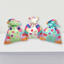 한국민예사 모시 조각보 꽃자수 복주머니 중 고급 미니 파우치 한국 전통 선물 주머니, 01 흰색