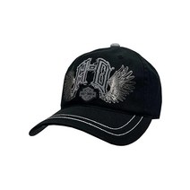 할리데이비슨 Harley-Davidson 여성용 스파이크 모노그램 Frayed H-D 야구 모자 실버 날개 포함 블랙. 172136