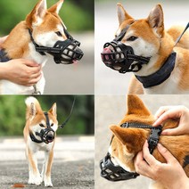 핑글스 애견입마개 중형견 대형견 부드러운 실리콘입마개 강아지 입질 훈련 튼튼한입마개 나일론 이마 삼각스트랩 입마개, 나일론옐로우 4호