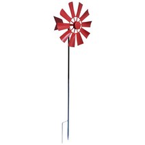 금속 정원 말뚝을 가진 28inch 바람 뒤뜰을 위한 바람개비 바람 조각 금속 풍차, 빨간색, 철